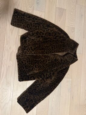 Faux Fur Leopard Print Jacket - Brown/Black